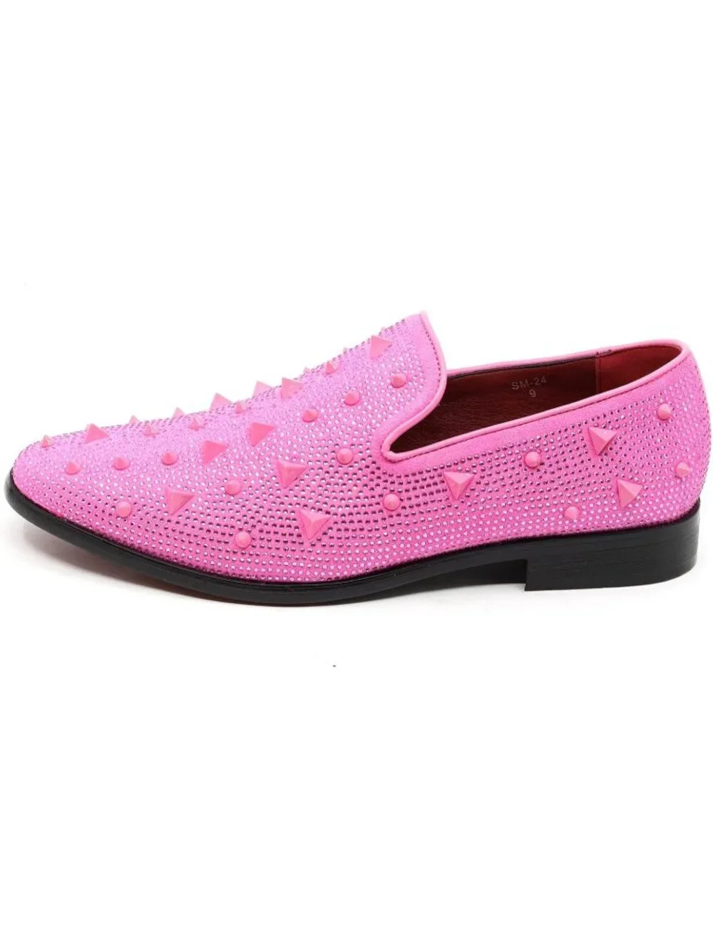 Matrocharm Men's Pink Rubber Vintage Spike Rhinestone Loafer Slip On Party Shoes
